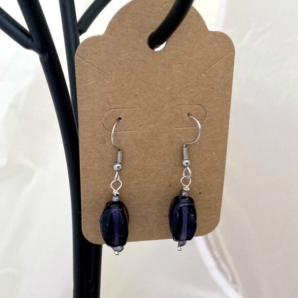 NWOT Upcycled & Handmade Purple/Grey Dangle Earrings - Picture 3 of 5